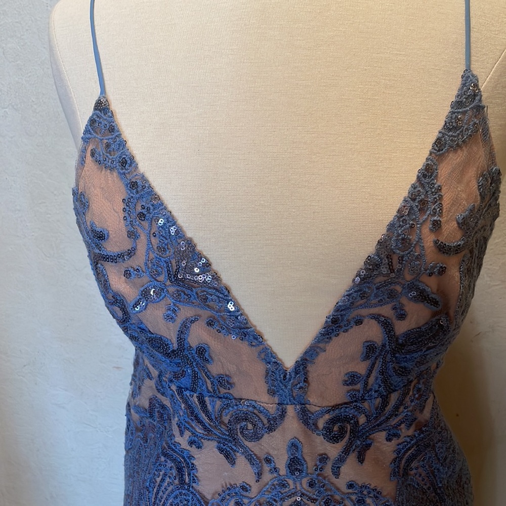 Free People Night Shimmers Blue/Ivory Mini Dress Size 6 - Picture 7 of 9